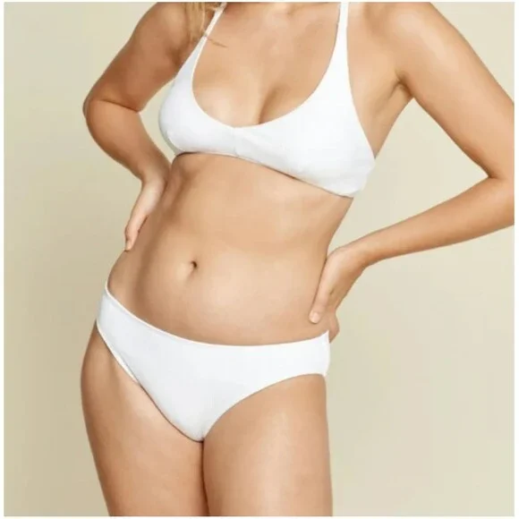 Andie Swim The Bikini Bottom in Ivory Cream White Ribbed Size Large Coconut NEW - Picture 3 of 11